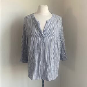 SAINT TROPEZ WEST Linen Top Womens Sz 1X Blue Striped Pullover